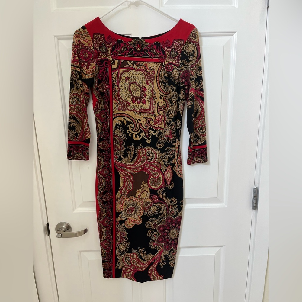 Cache Red and Black Paisley Dress size 2